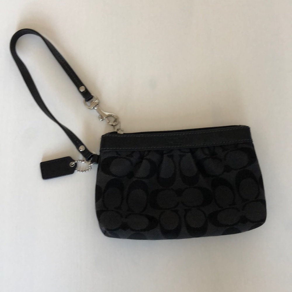 Coach patent leather and canvass logo wristlet